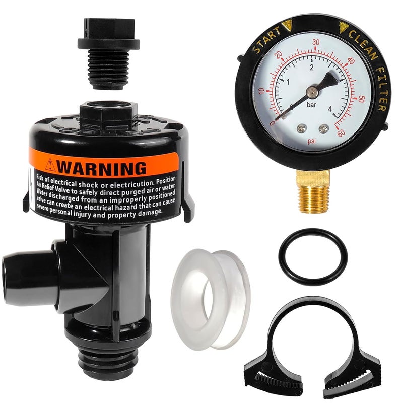 SOASEMBE 98209800 Manual Air Relief Valve Assembly with Pool Filter Pressure Gauge, Spa Pool Filter Pressure Valve Compatible with Pentair Air Relief Valve Fit for FNS, Clean and Clear, Quad De, 4000 Series - Image 1